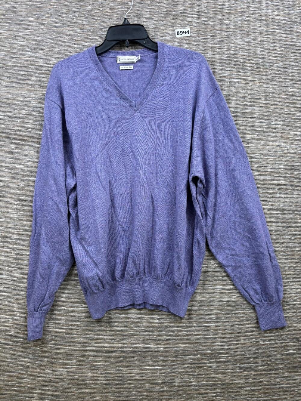 Peter Millar 100% Italian Merino Wool Knit Sweater Men's Size XXL Purple V-Neck